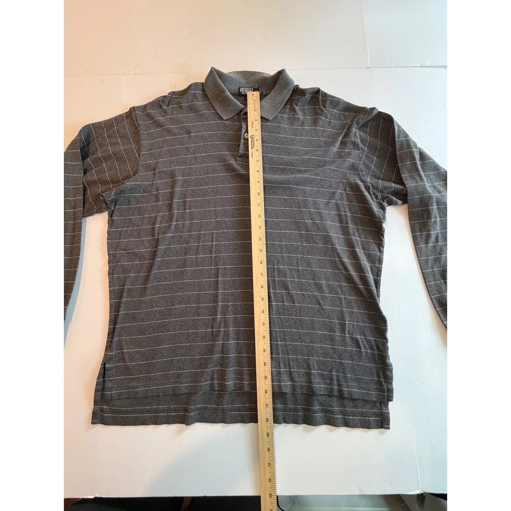 Polo Ralph Lauren Mens Long Sleeve Pinstripe Polo Shirt Grey Cotton Size XL